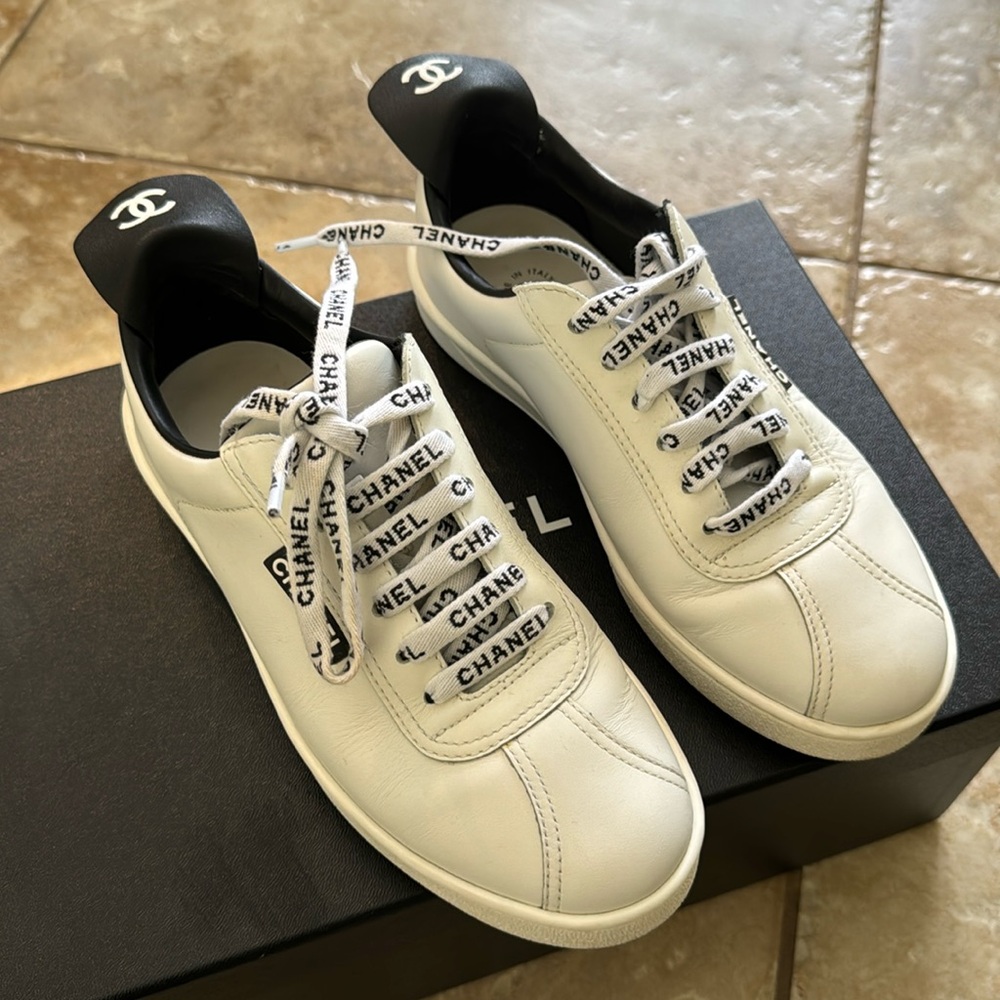 Chanel Calfskin CC Womens Sneakers 35/5 White